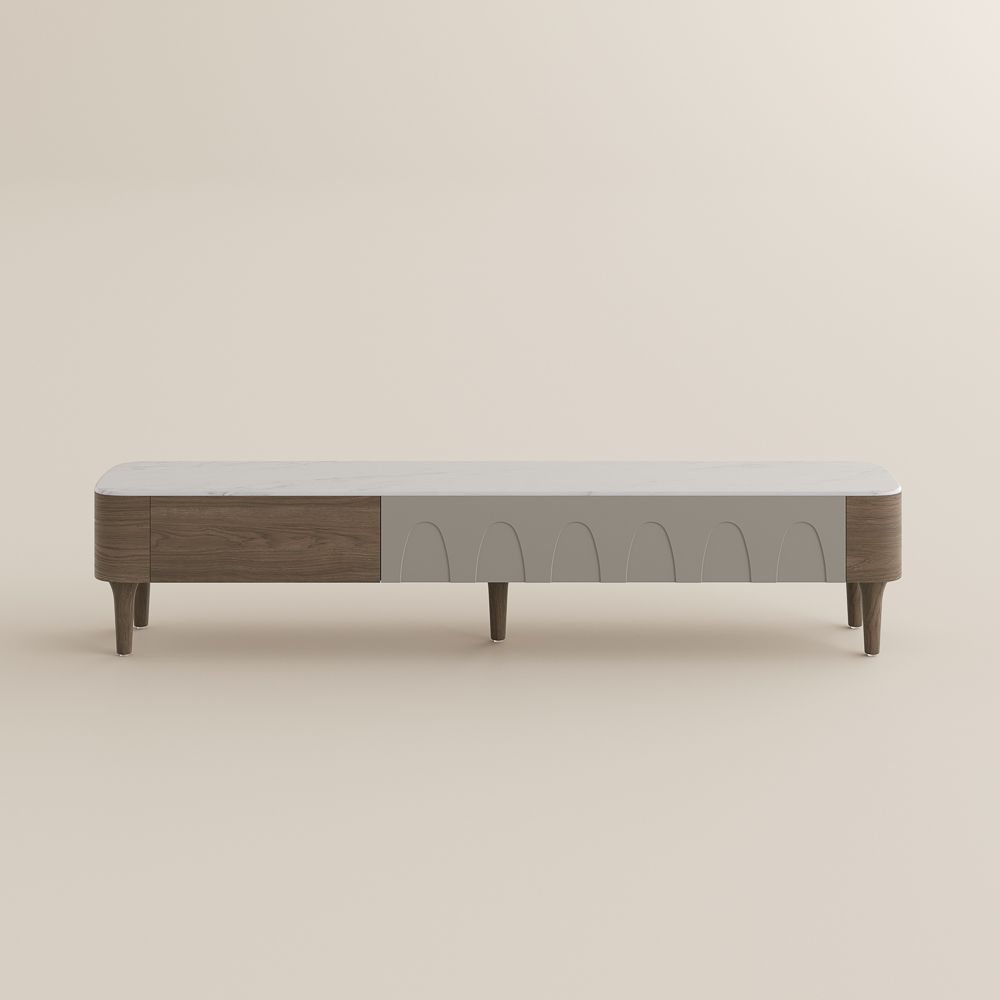Partly Assemble Walnut & Gray Crystallized Stone TV Stands