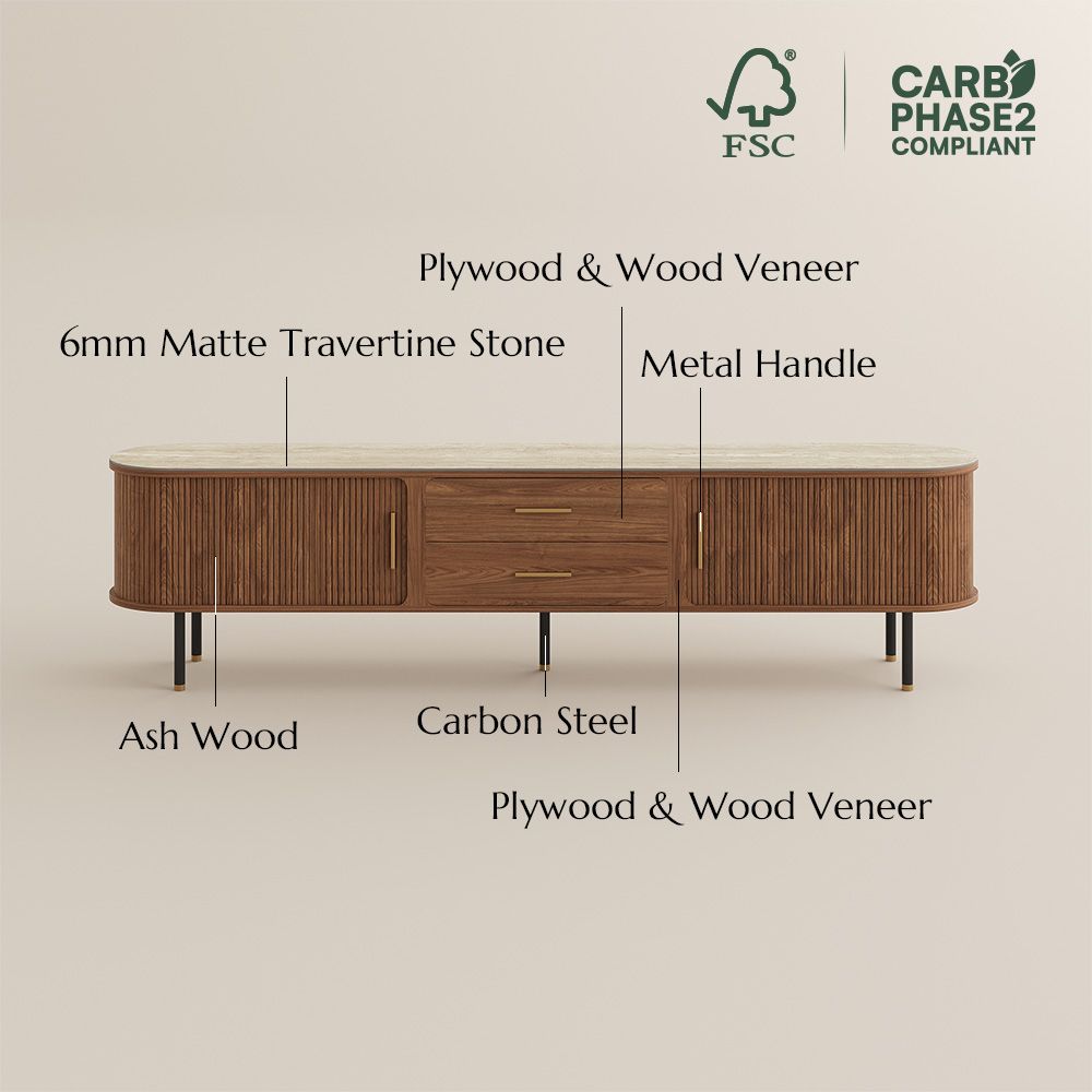 Fluted Walnut Color Plywood TV Stands