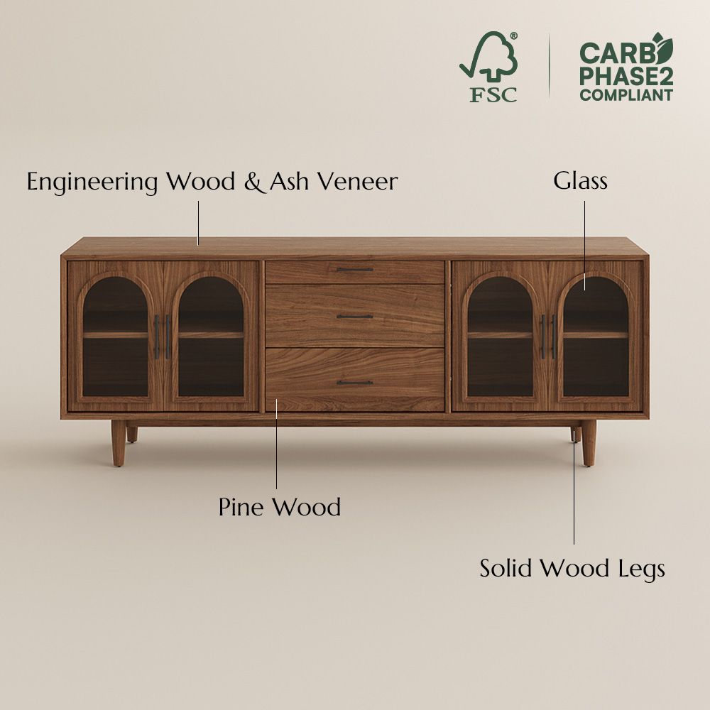 Glass Walnut Color Engineered Wood TV Stands