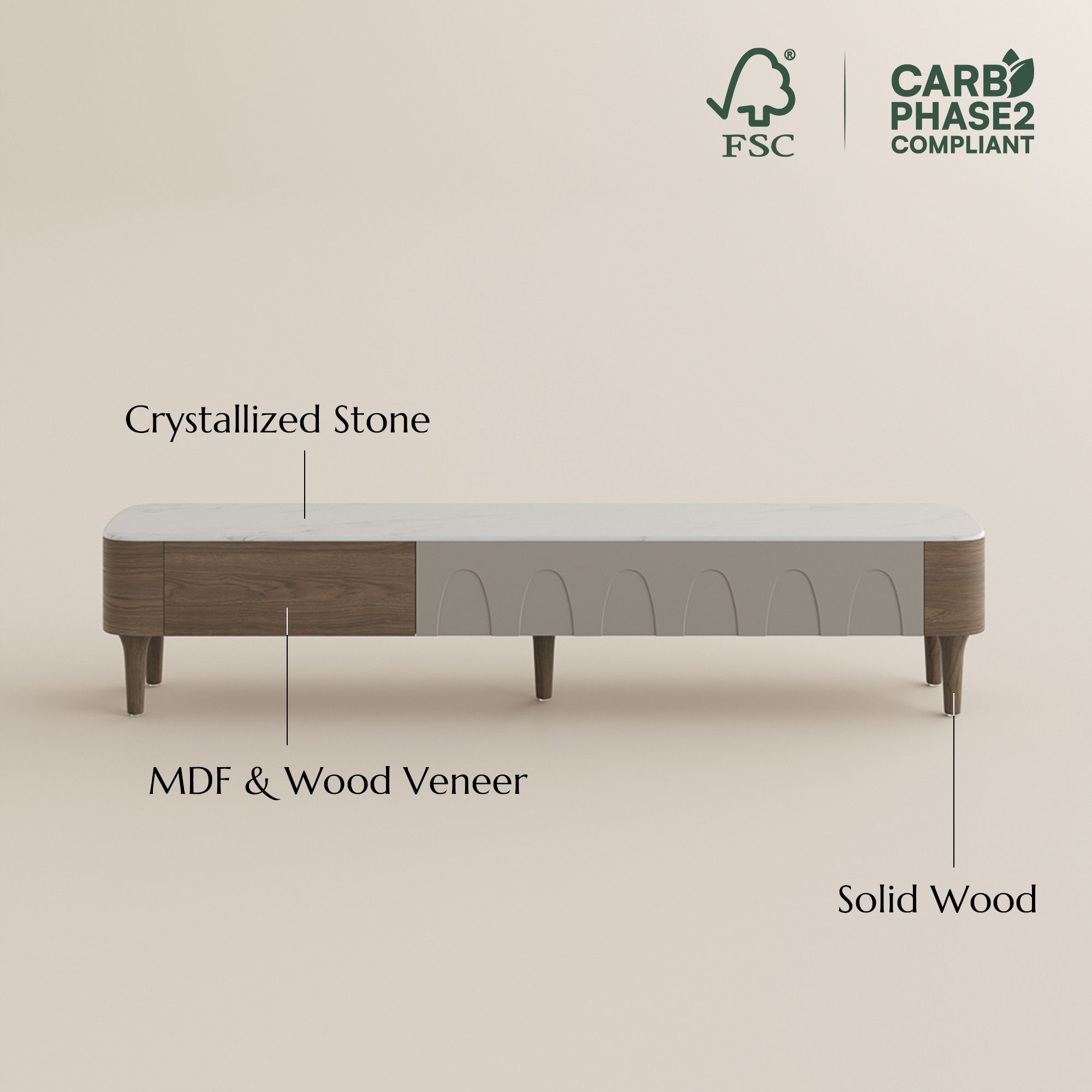 Solid Wood Walnut & Gray Crystallized Stone TV Stands