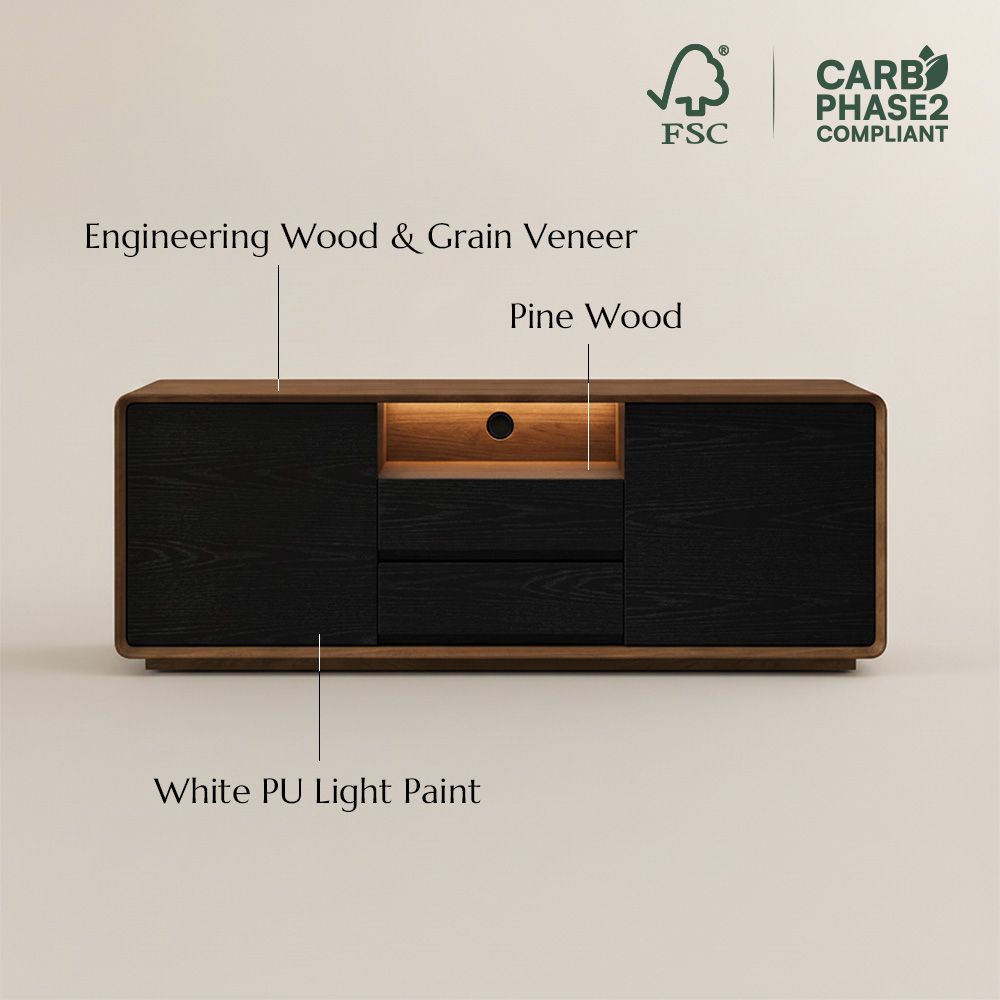 with Cabinets Dark Wood & Black MDF TV Stands