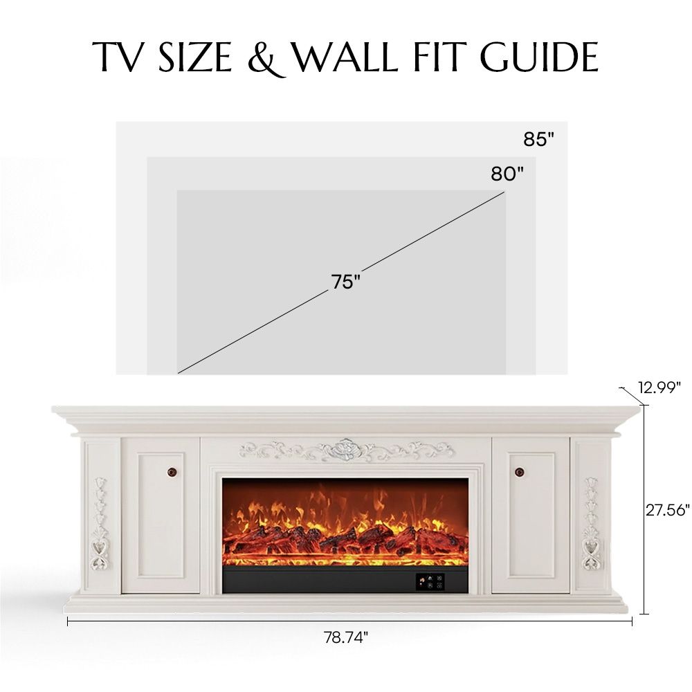 Electric Fireplace Beige MDF TV Stands