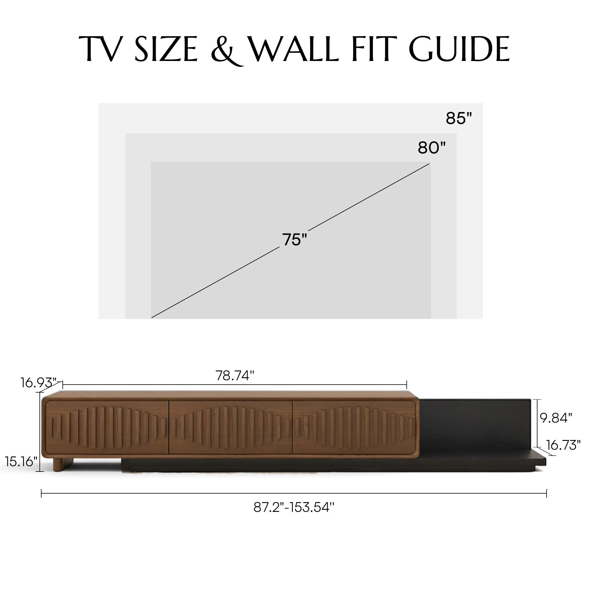 Floor TV Stand Walnut & Black MDF & Solid Wood TV Stands