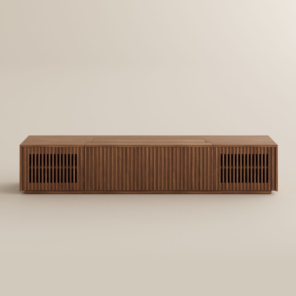 Mid Century Modern Walnut Color Wood Electric TV Stands