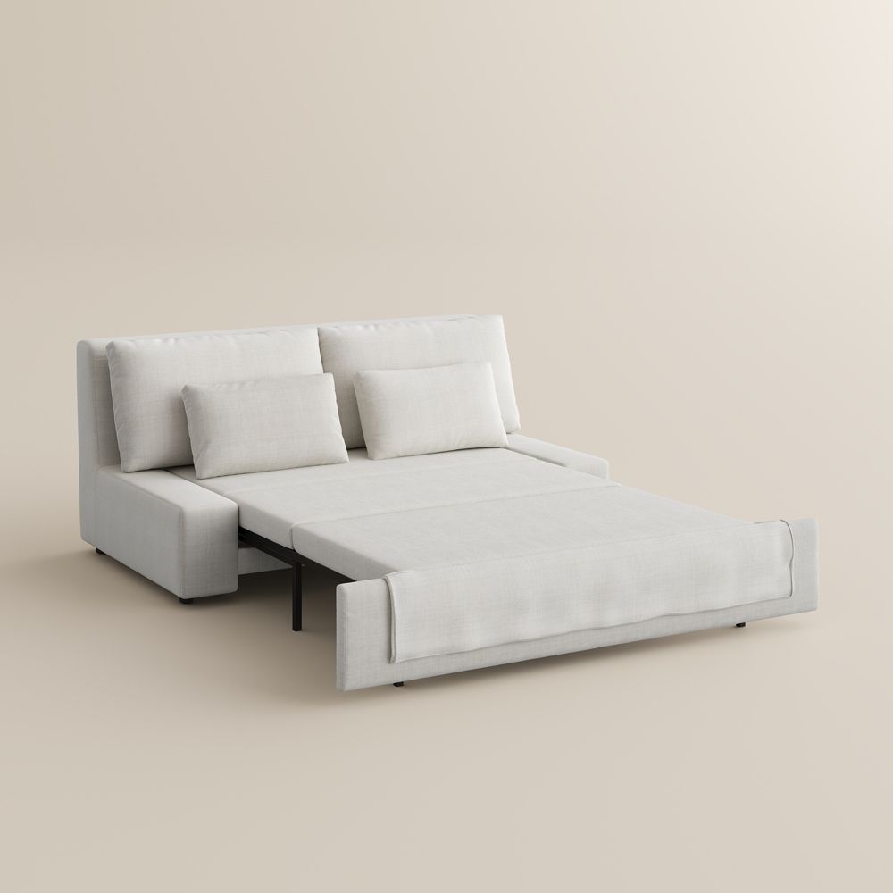 Home Theater Beige Cotton Linen Sofa Beds