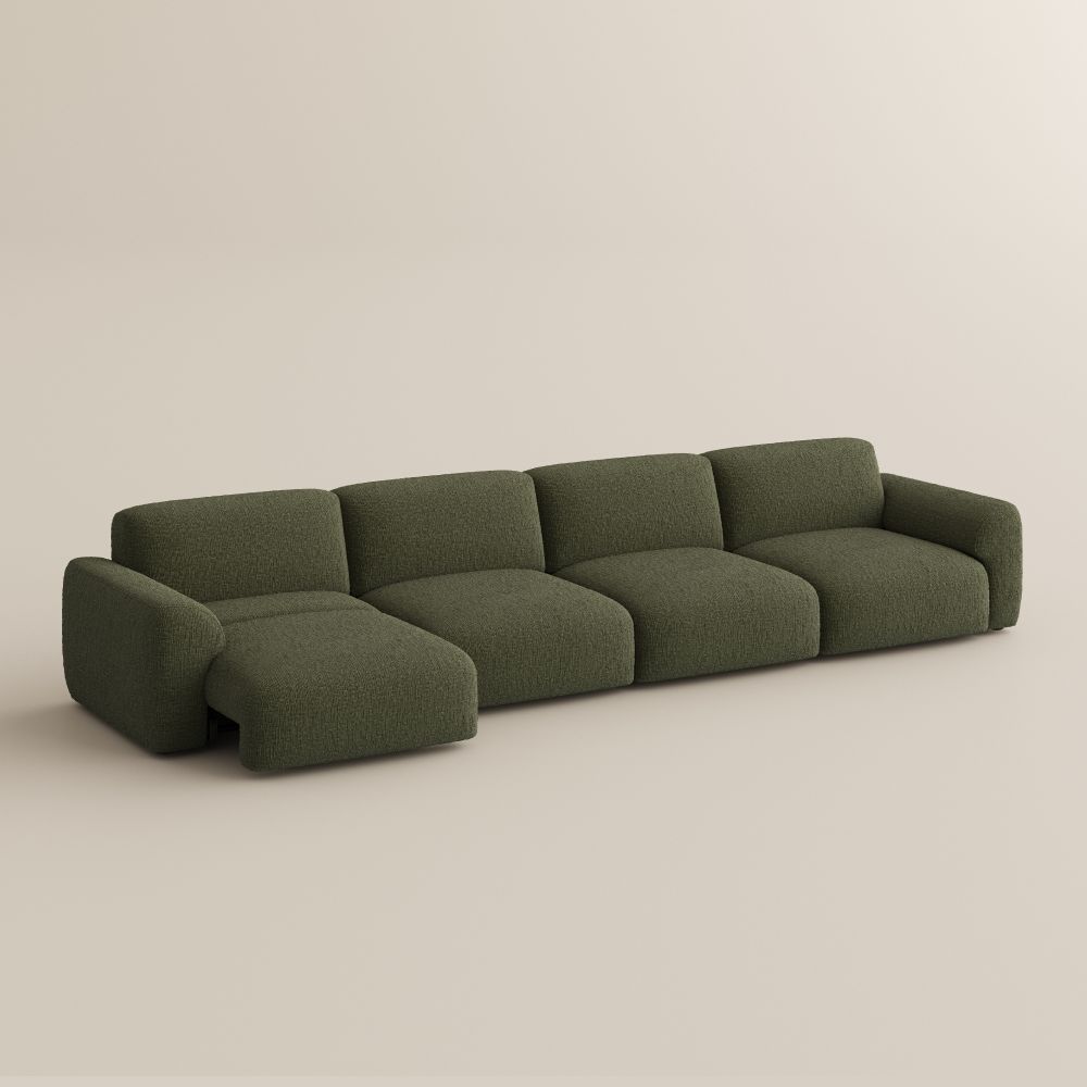 Wide Armrest Green Chenille Fabric Power Reclining Sofas