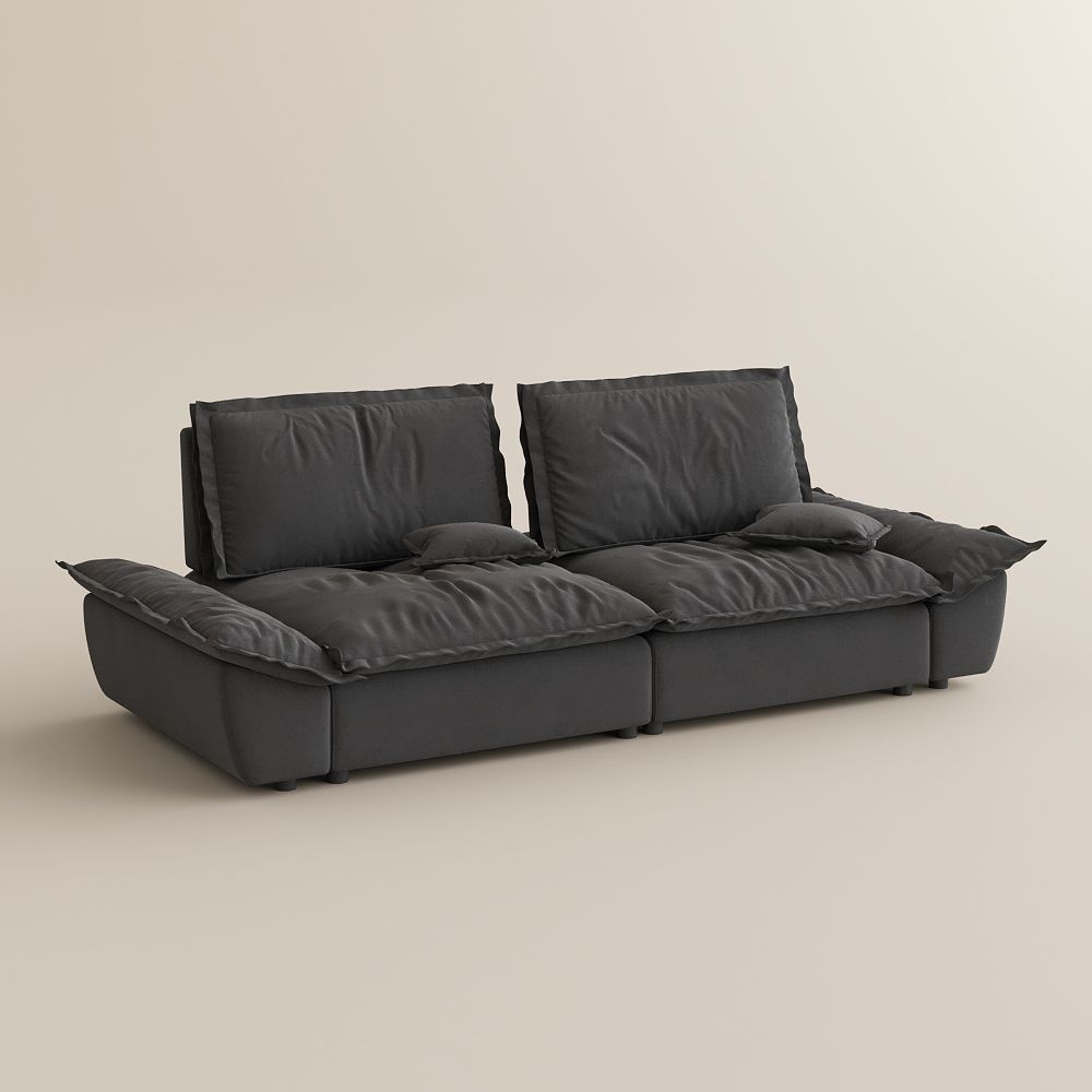 Wood Gray Suede Fabric Modular Sofas