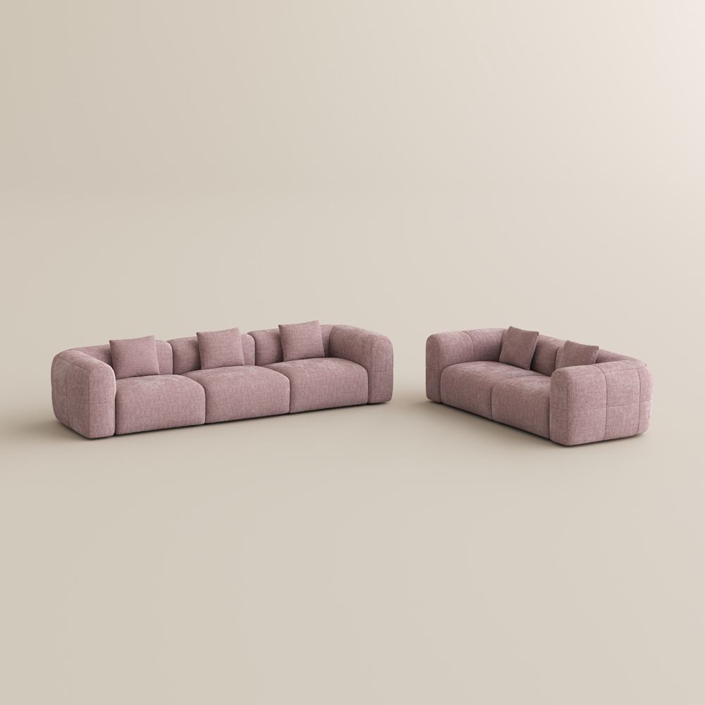 5-6 Seater Pink Chenille Sofa Set