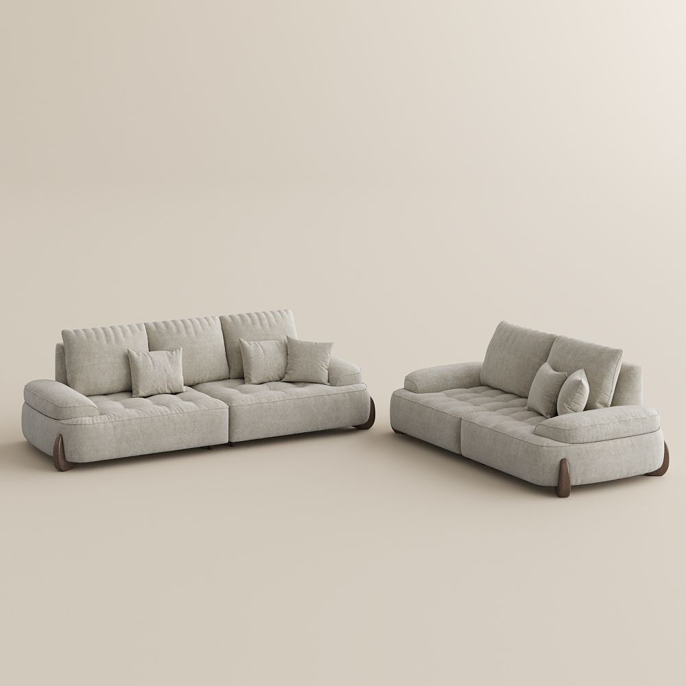 Medium Beige Fabric Sofa Set