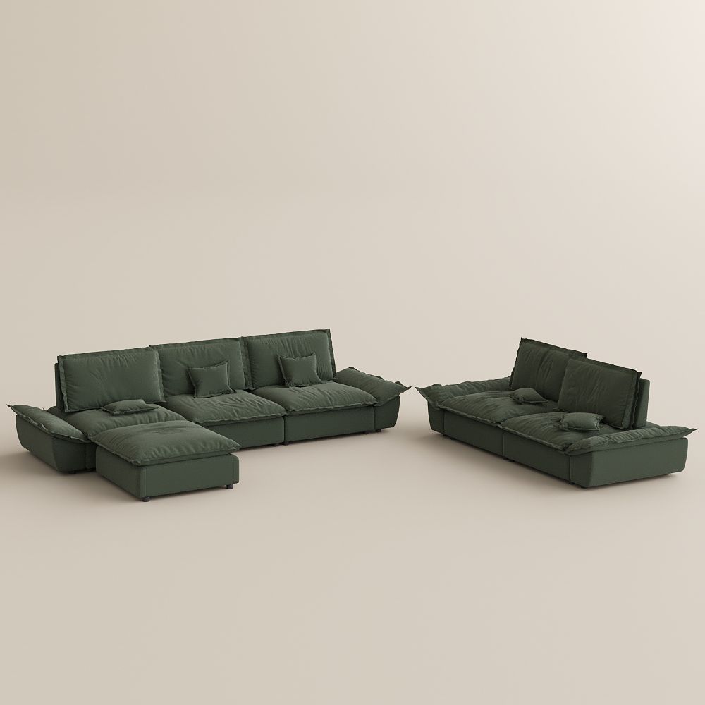 2 Seaters Green Suede Fabric Sofa Set