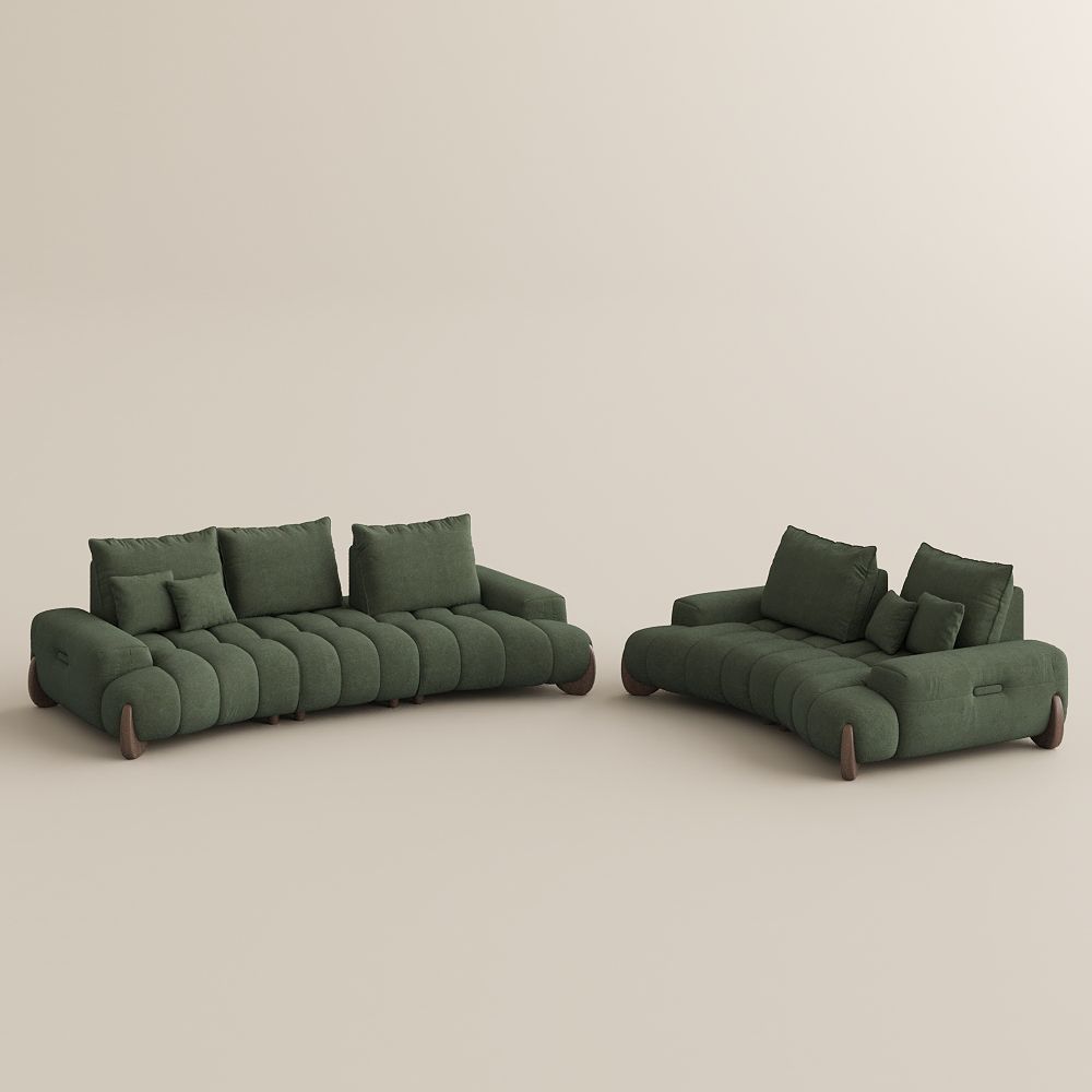 Deep Seat Green Fabric Sofa Set