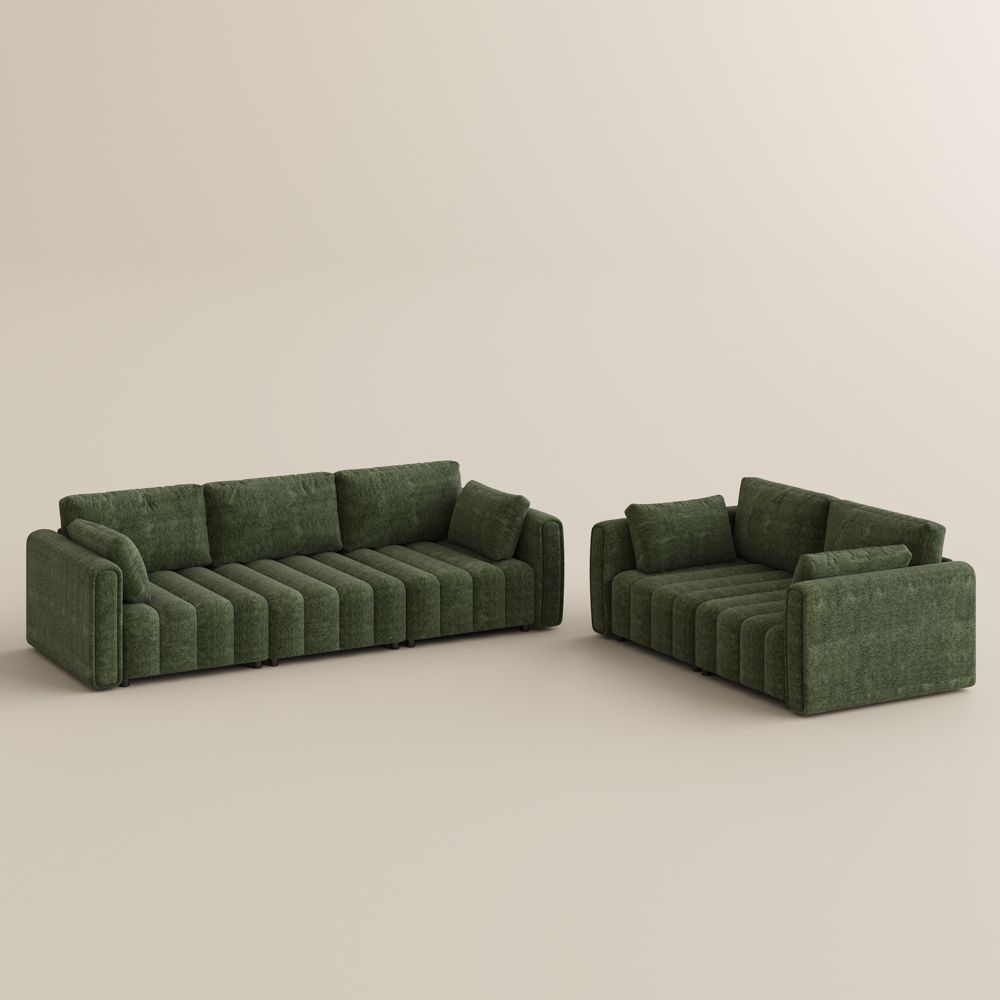 Living Room Green Chenille Sofa Set