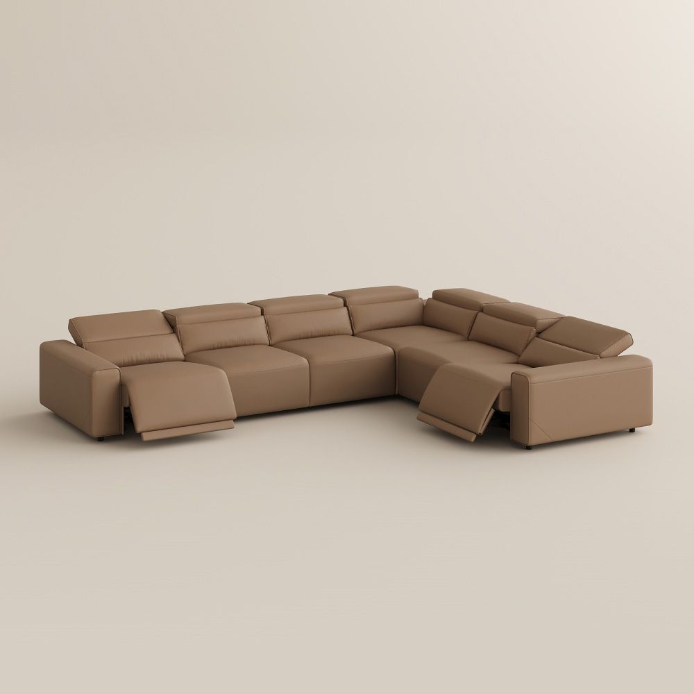 Extendable Khaki Eco-friendly Microfiber Leather Modular Sofas