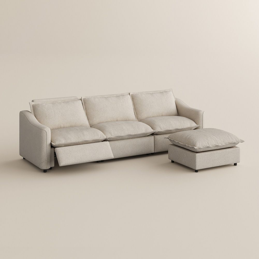 USB Port Beige Linen Modular Sofas