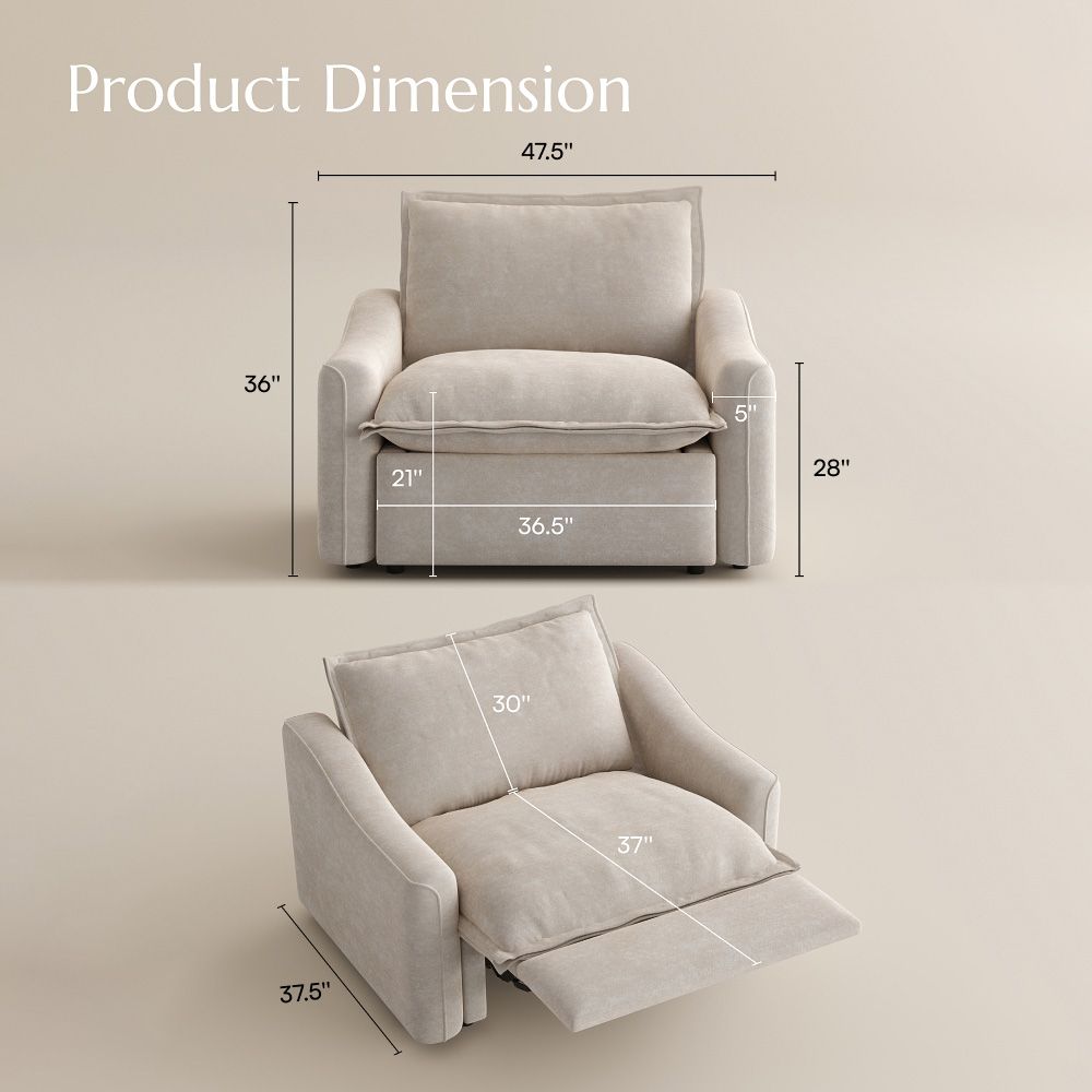 Easy Assembly Beige Pet-Friendly Fabric Recliners