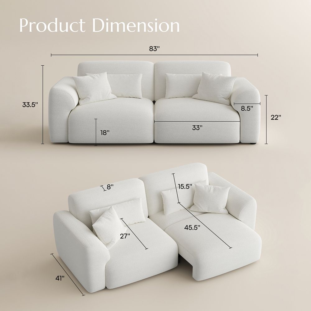 Soft White Chenille Fabric Power Reclining Sofas