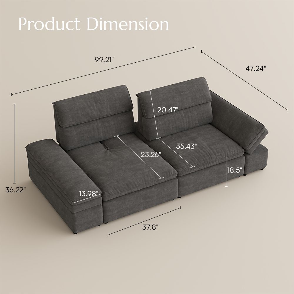 Wood Gray Fabric Modular Sofas
