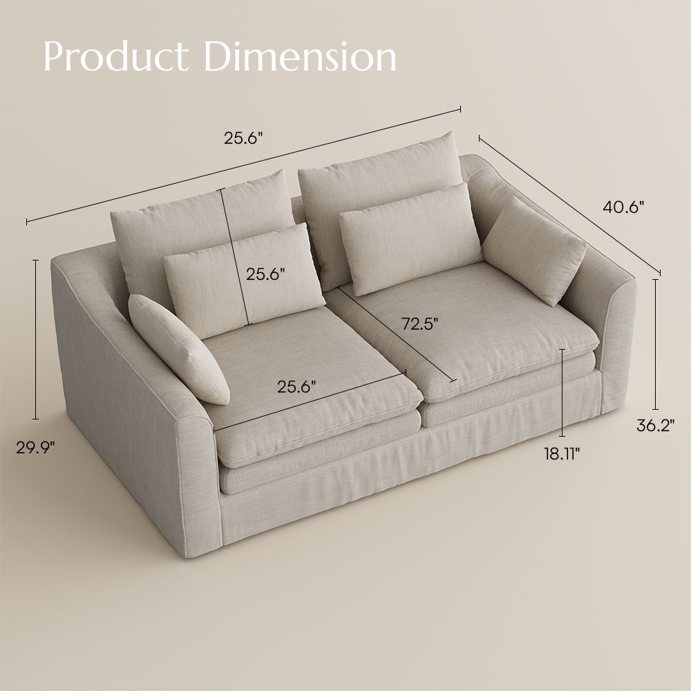 Living Room Beige Cotton Linen 4 Seater Sofas