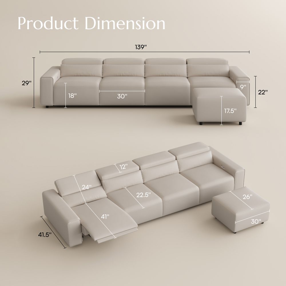 Metal Leg Beige Eco-friendly Microfiber Leather Smart Furniture