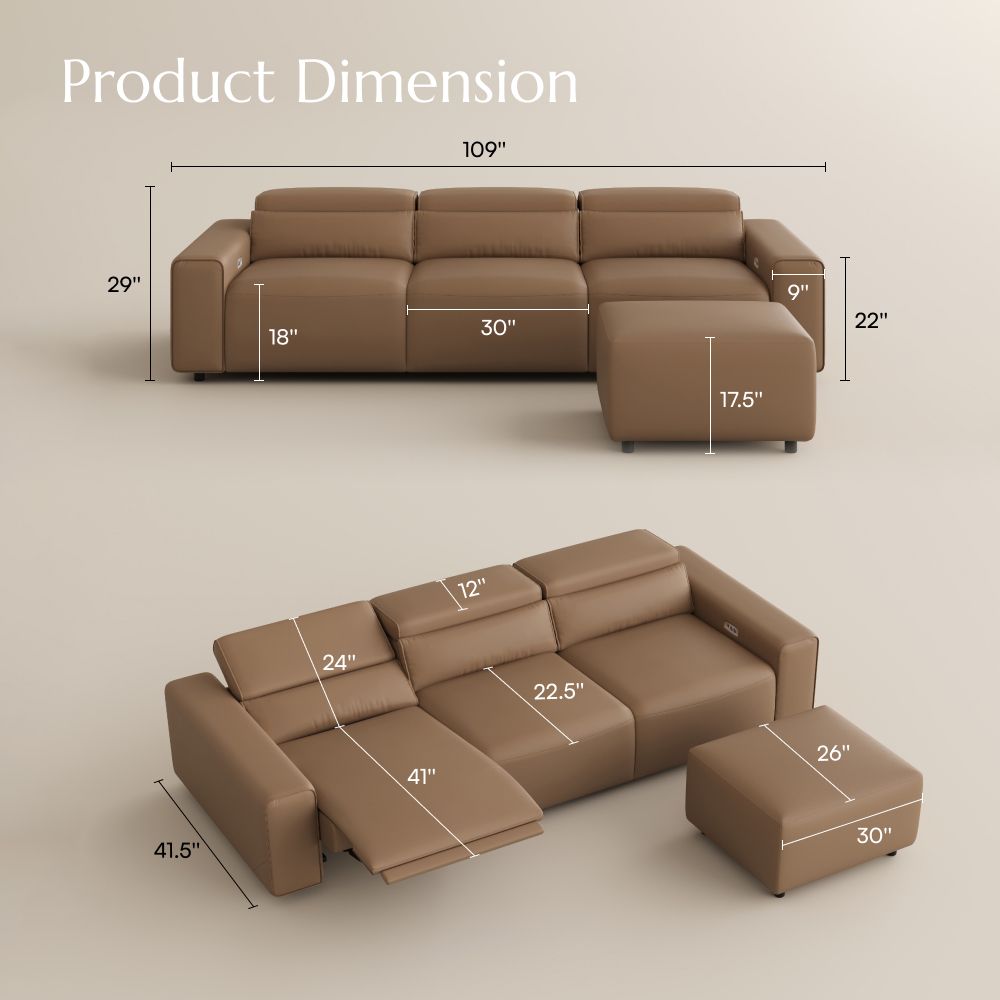 Metal Leg Khaki Eco-friendly Microfiber Leather Smart Furniture