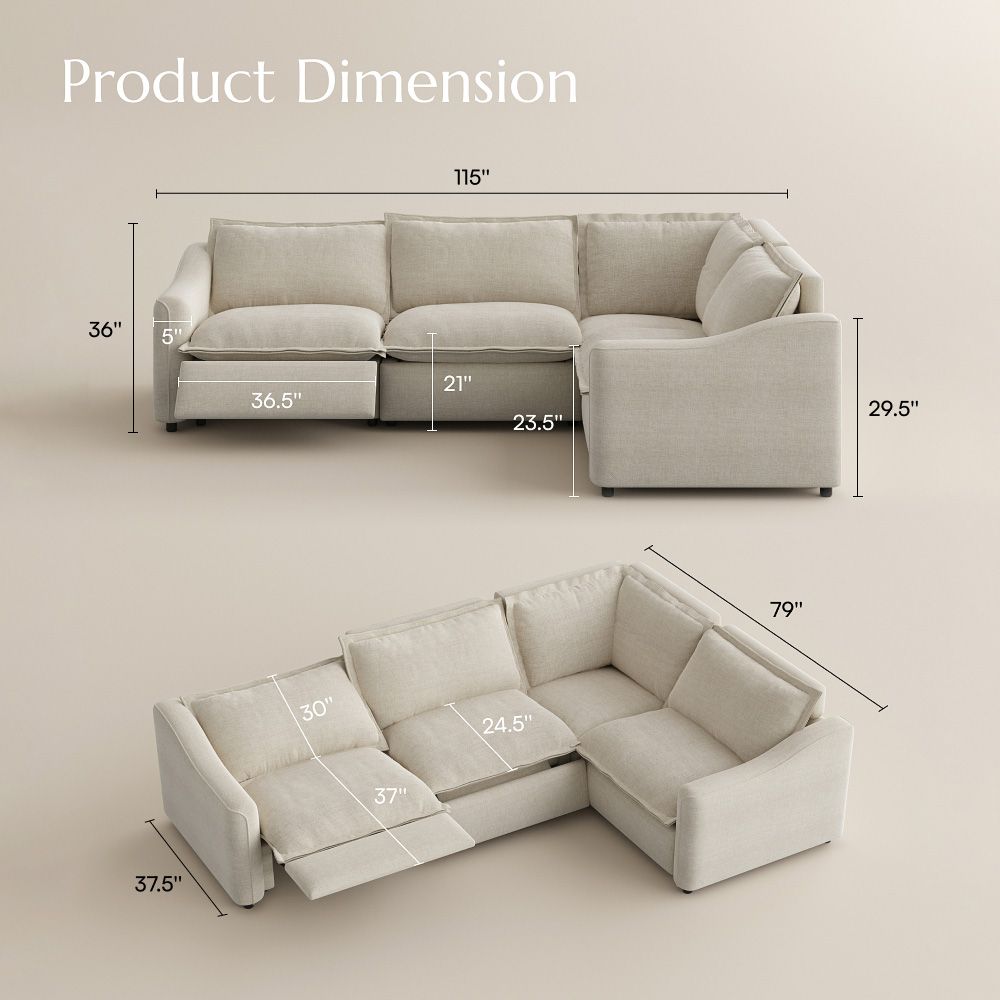 Recliner Beige Velvet Modular Sofas