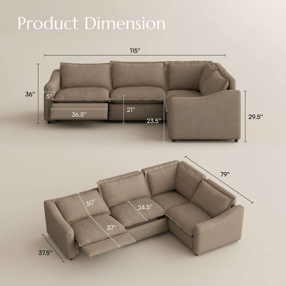 Memory Foam Khaki Linen Modular Sofas