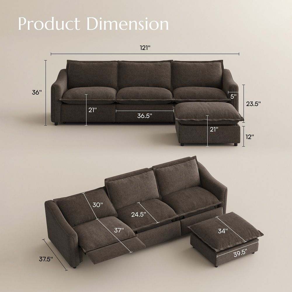 Recliner Khaki Velvet Modular Sofas