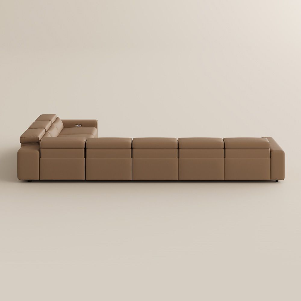 L-shaped Khaki Eco-friendly Microfiber Leather Modular Sofas