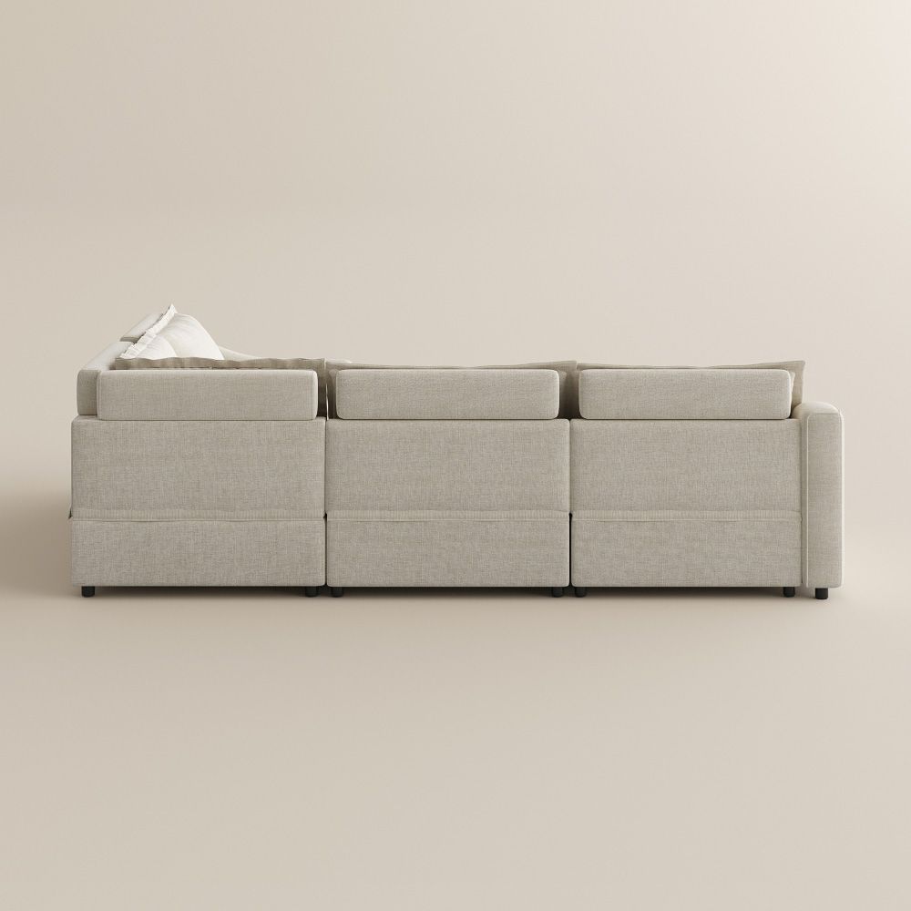 Power Outlet Beige Velvet Modular Sofas