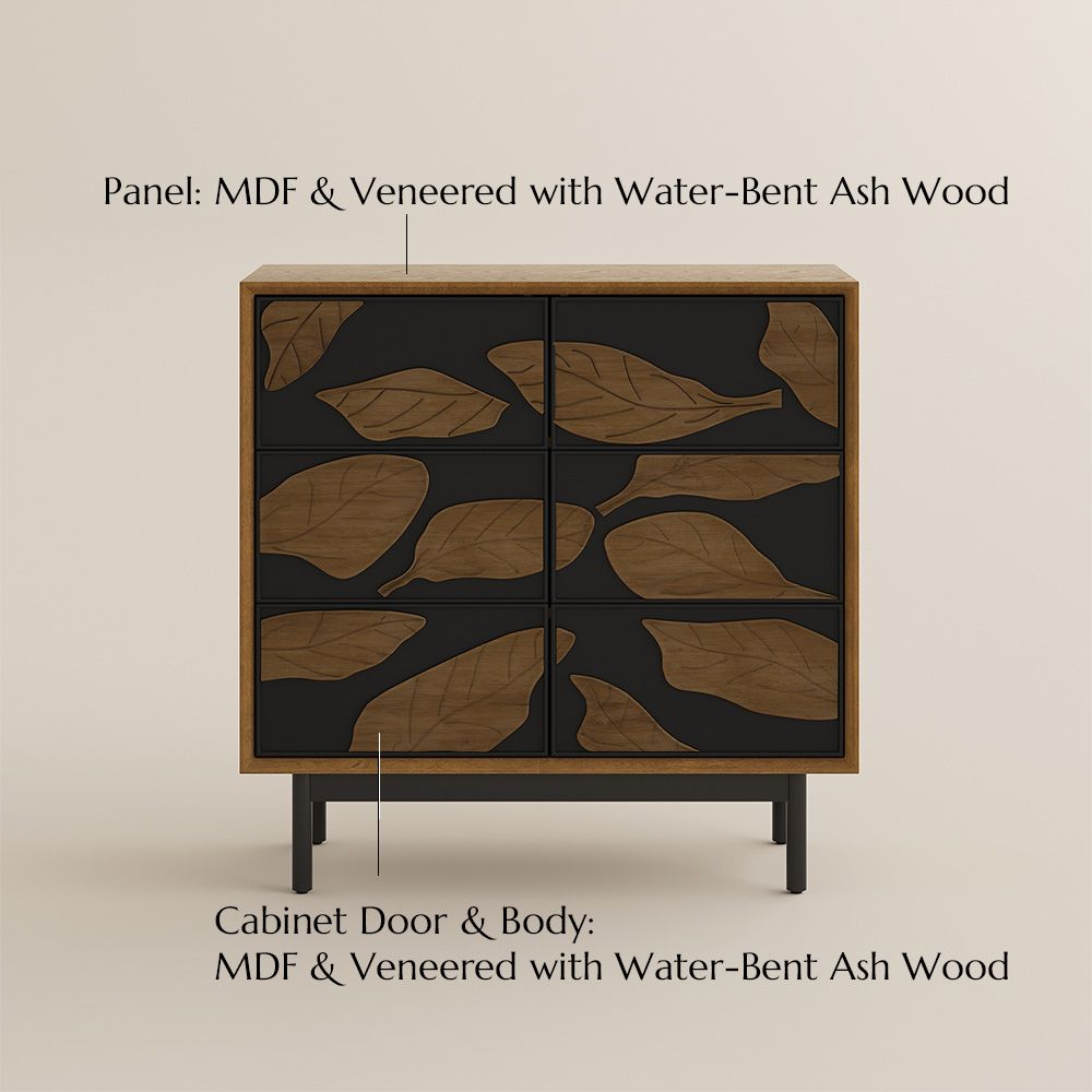 Walnut Wood & Black Engineered Wood Storage Cabinets