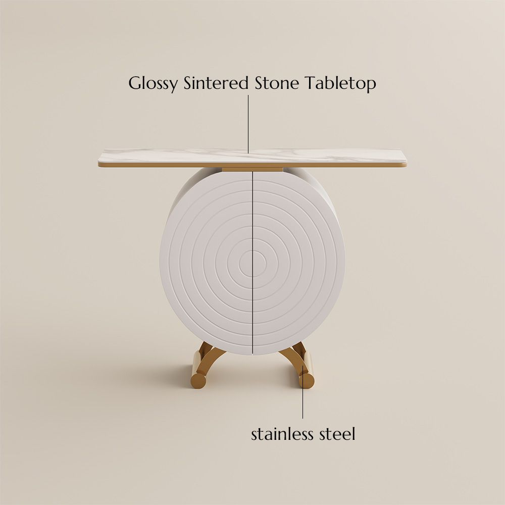 Sintered Stone White & Golden Engineered Wood Console Tables