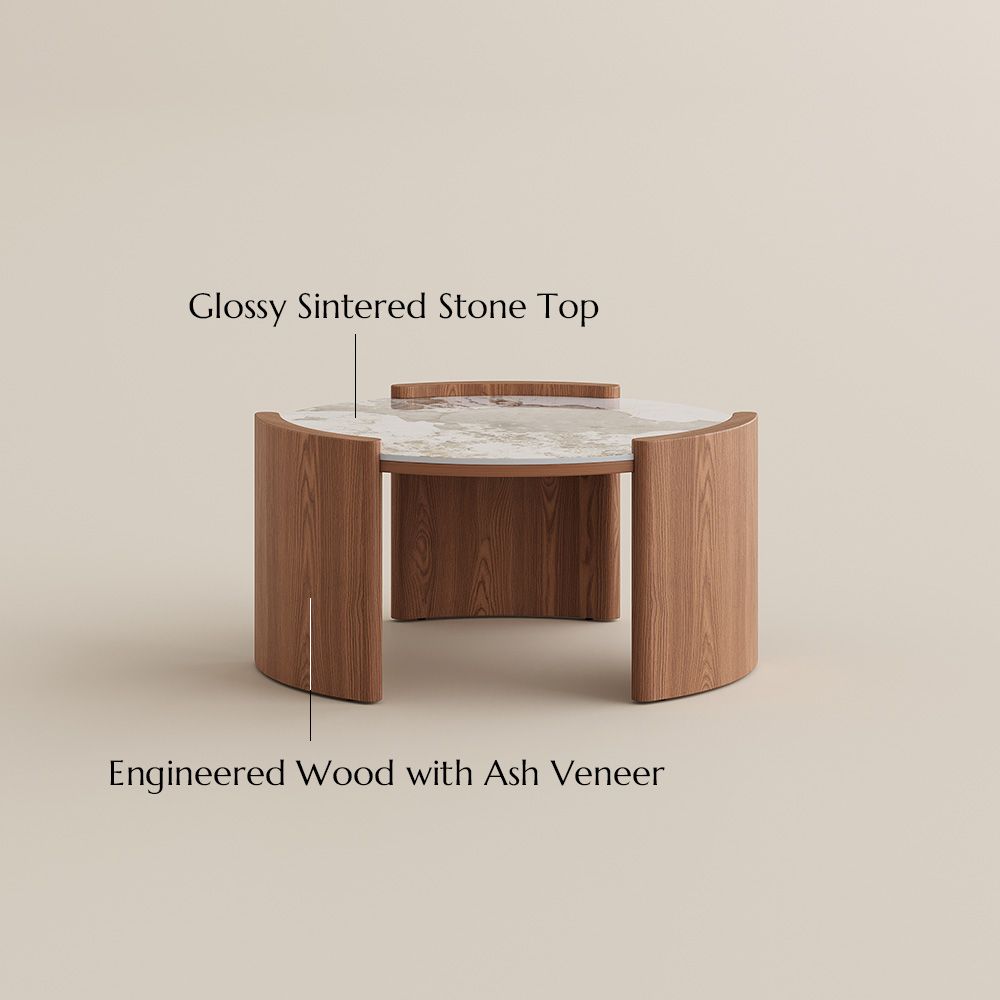 Partly Assemble Walnut Glossy Sintered Stone Coffee Tables