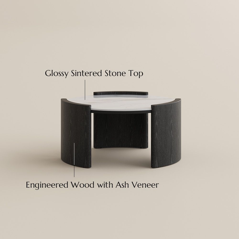 Mid Century Modern Black Glossy Sintered Stone Coffee Tables