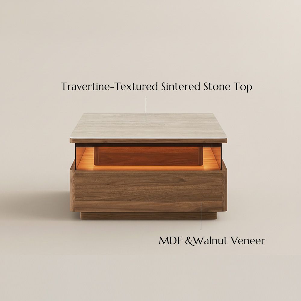 Wood Walnut Color Sintered Stone Coffee Tables