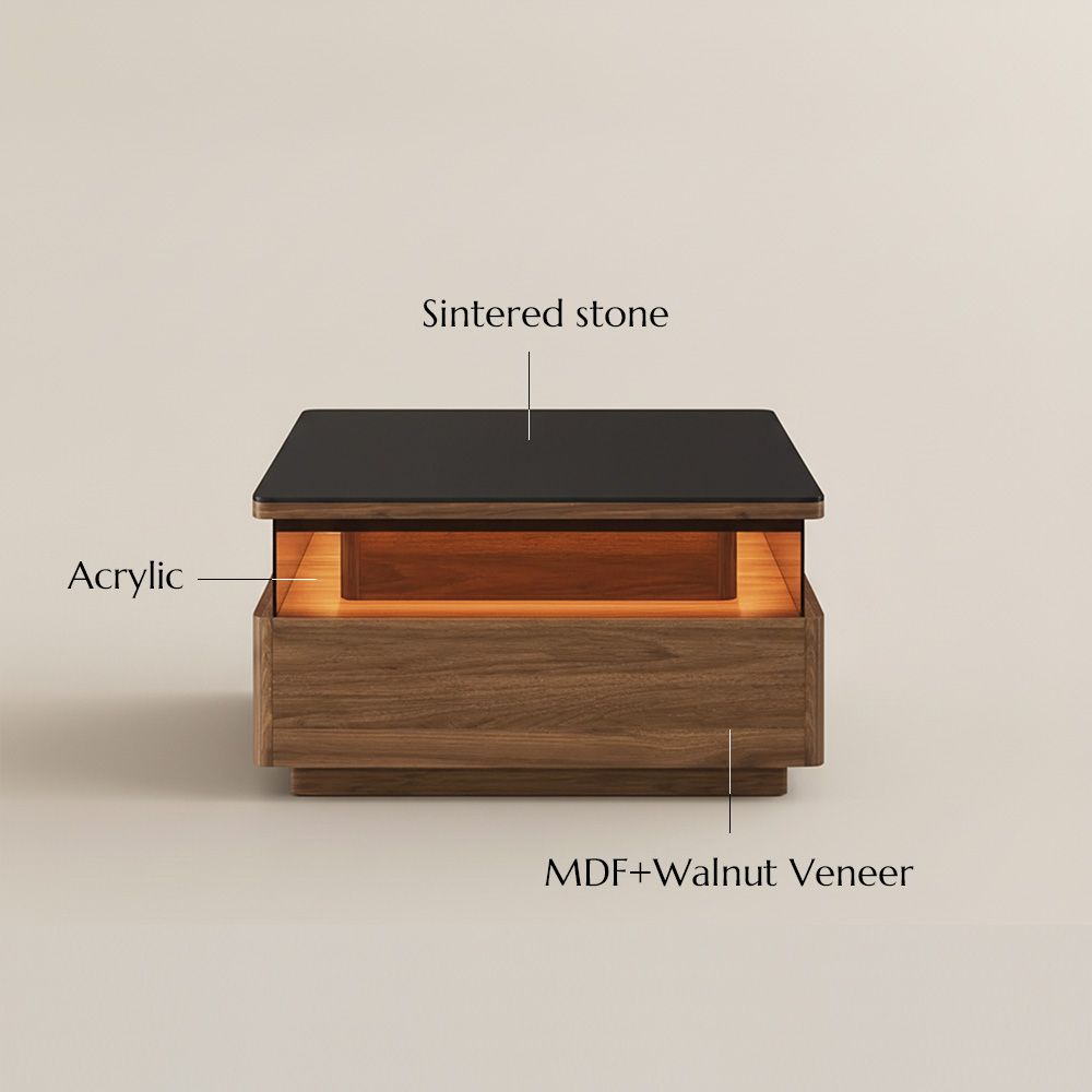 with Storage Walnut & Black Sintered Stone Coffee Tables