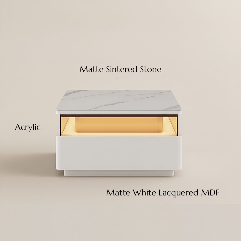 Wood White Sintered Stone Coffee Tables