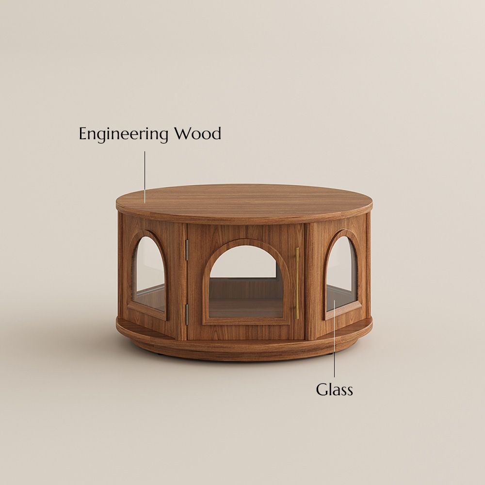 Mid Century Modern Walnut Color Engineered Wood Coffee Tables