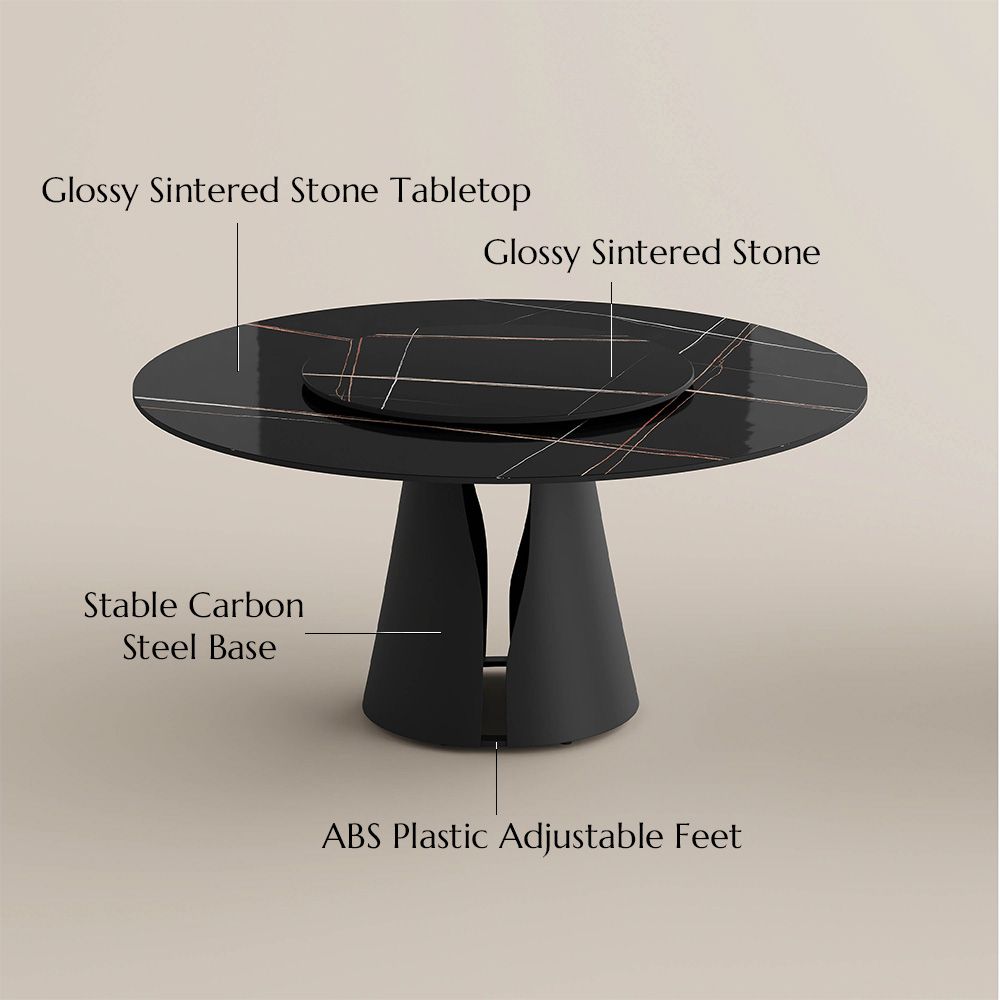 Seats 4 Black Glossy Sintered Stone Dining Tables
