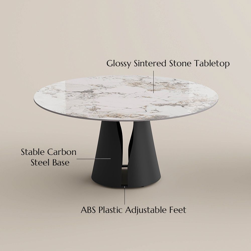 Carbon Steel Pandora Glossy Sintered Stone Dining Tables