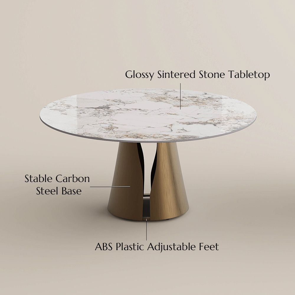 Round Pandora & Bronze Glossy Sintered Stone Dining Tables