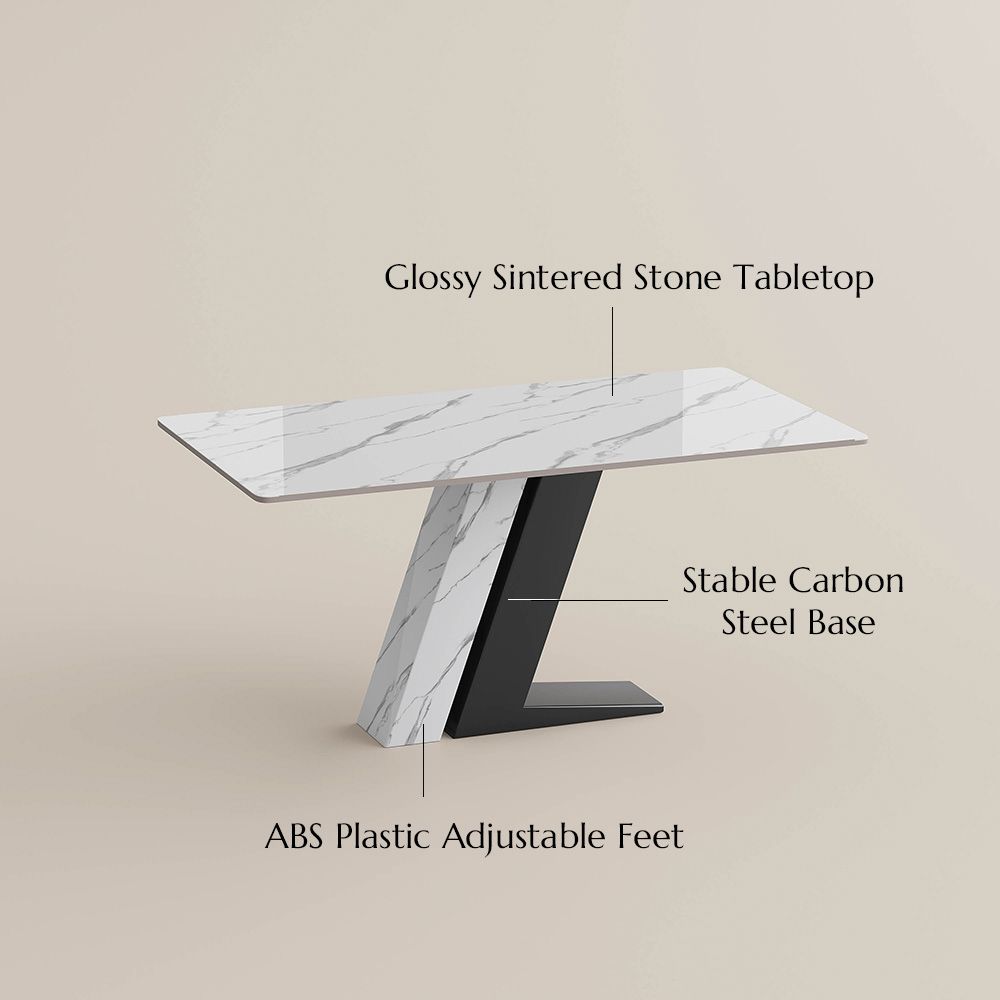 Rectangular Glossy White & Black Sintered Stone Dining Tables