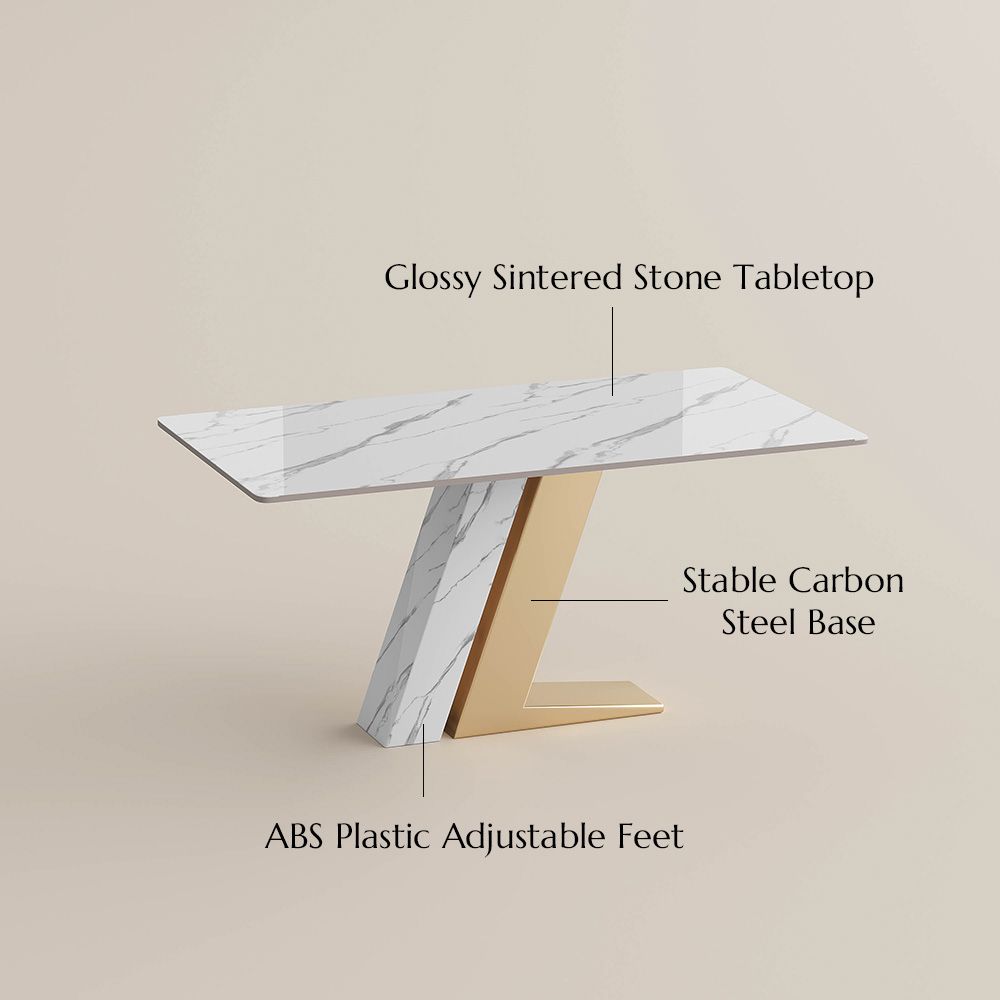 Gold Glossy White & Gold Sintered Stone Dining Tables