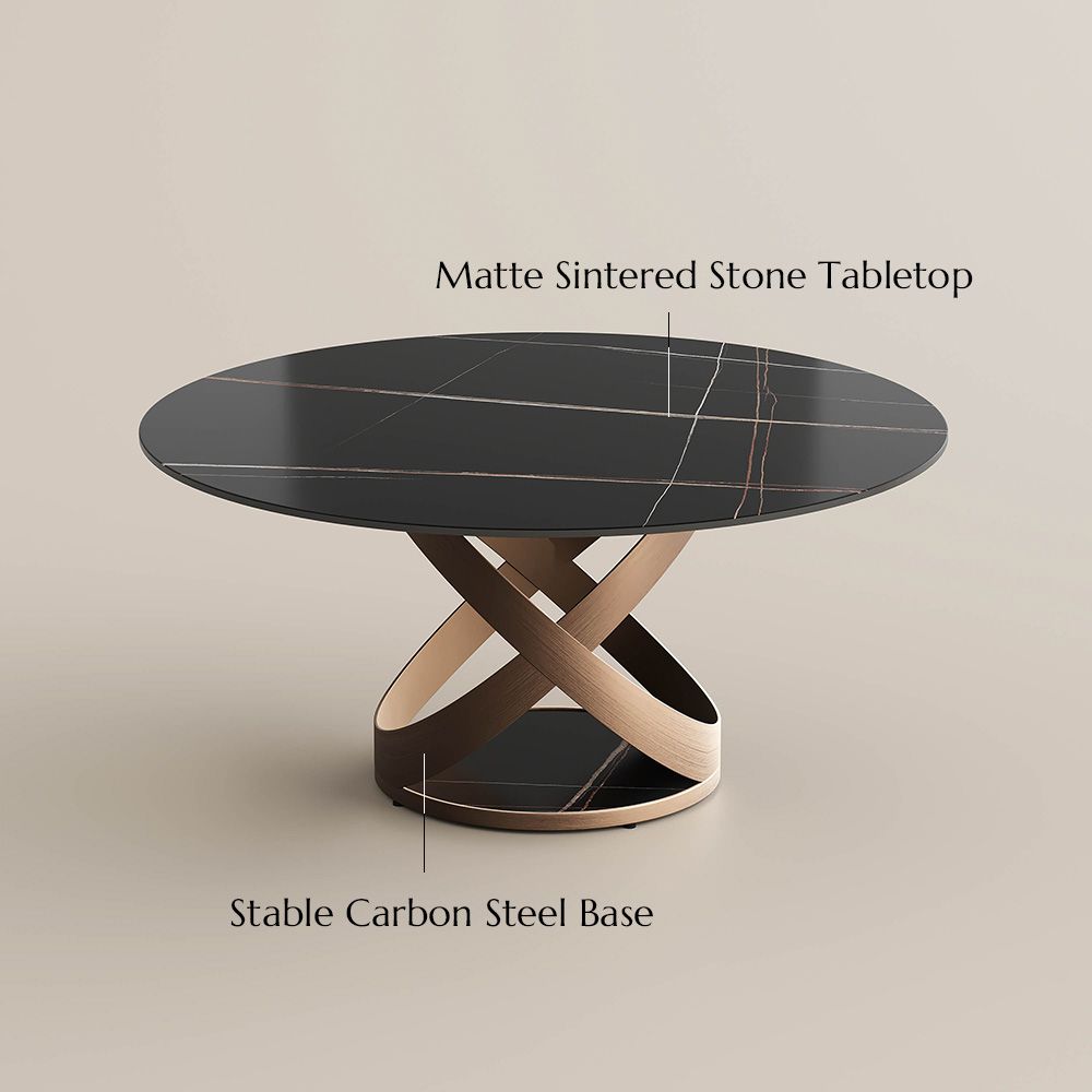 Round Black Matte Sintered Stone Dining Tables