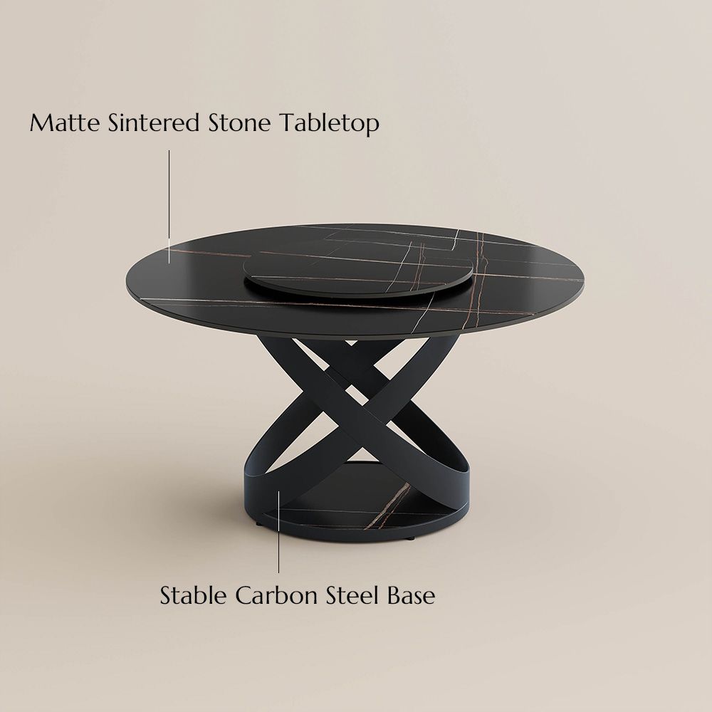 Pedestal Black Matte Sintered Stone Dining Tables