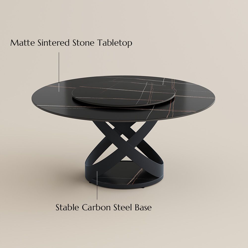 with Lazy Susan Black Matte Sintered Stone Dining Tables