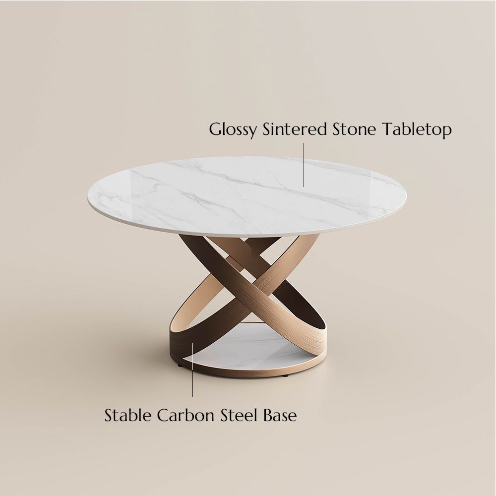 Pedestal White Glossy Sintered Stone Dining Tables