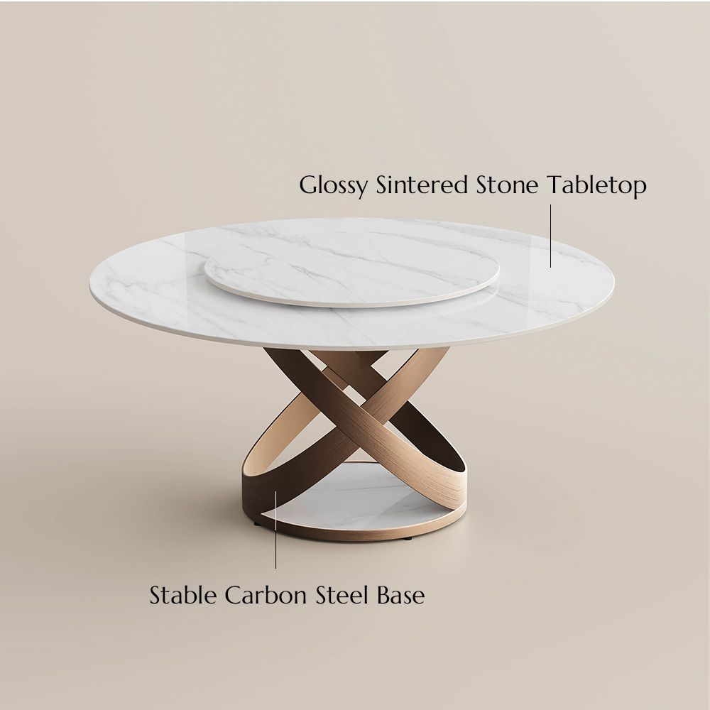 Bronze White Glossy Sintered Stone Dining Tables