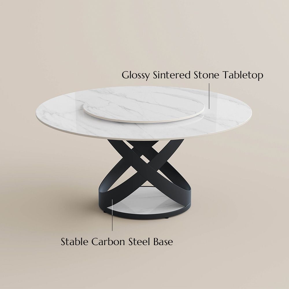 Black White Glossy Sintered Stone Dining Tables