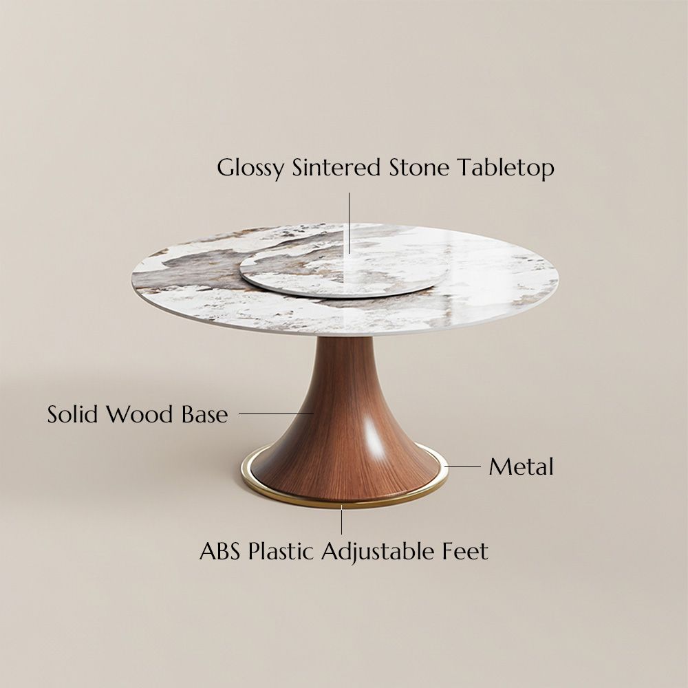 Pedestal Pandora Glossy Sintered Stone Dining Tables