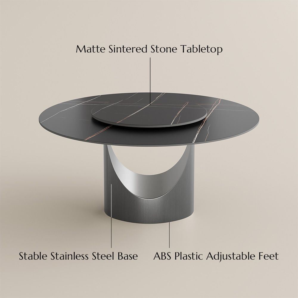 Partial Assembly Required Black & Gray Matte Sintered Stone Dining Tables